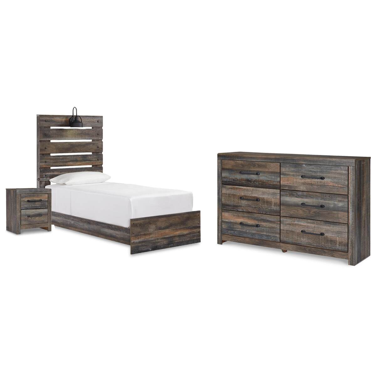 6c203b60bd395aae874f09d2a18c8139 Drystan Twin Panel Bed with Storage, Dresser and Nightstand - Image 1