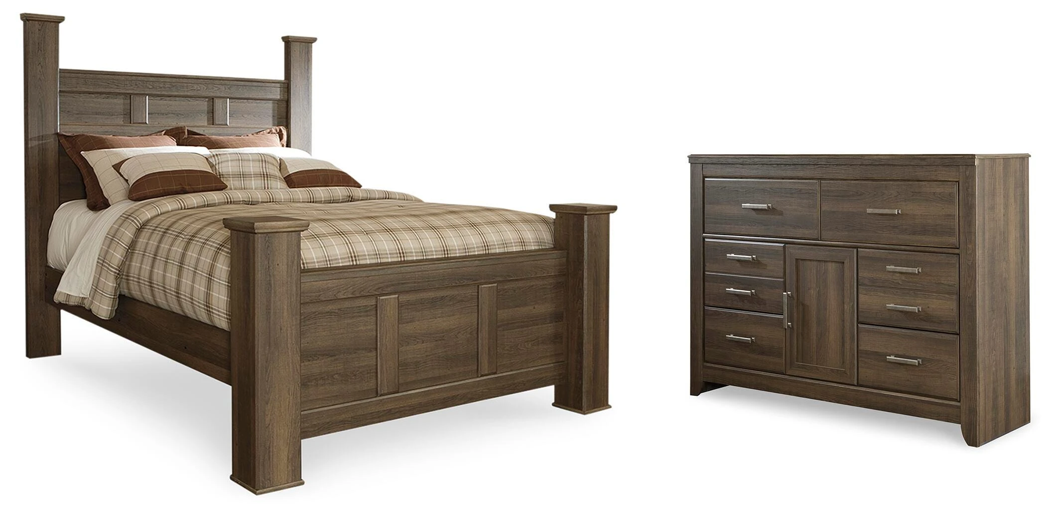 6c8dc297f0d6464abf5d299a6c257c9b Juararo Queen Poster Bed and Dresser - Image 1