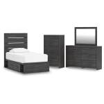 Hollivern Twin Panel Storage Bed, Dresser, Mirror and Chest