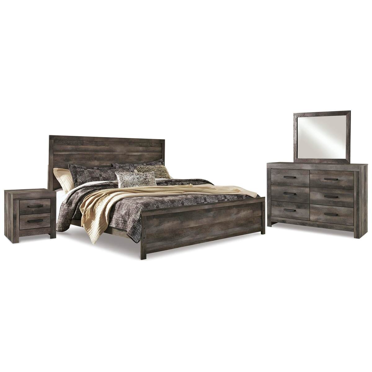 6d57f2e8ddbdd7098433a44f3a9fc7cd Wynnlow King Panel Bed with Mirrored Dresser and Nightstand - Image 1