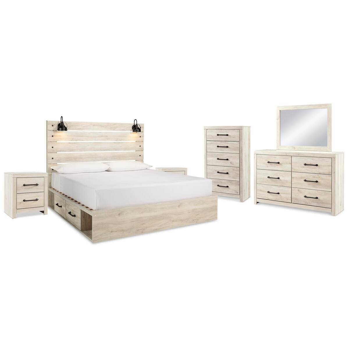 6e5f69c9723d4187794083aaad9bd84c Cambeck King Panel Bed with Storage, Dresser, Mirror, Chest and 2 Nightstands - Image 1