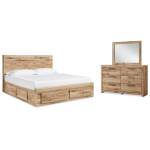 Hyanna King Panel Storage Bed with 2 Side Storage, Dresser and Mirror