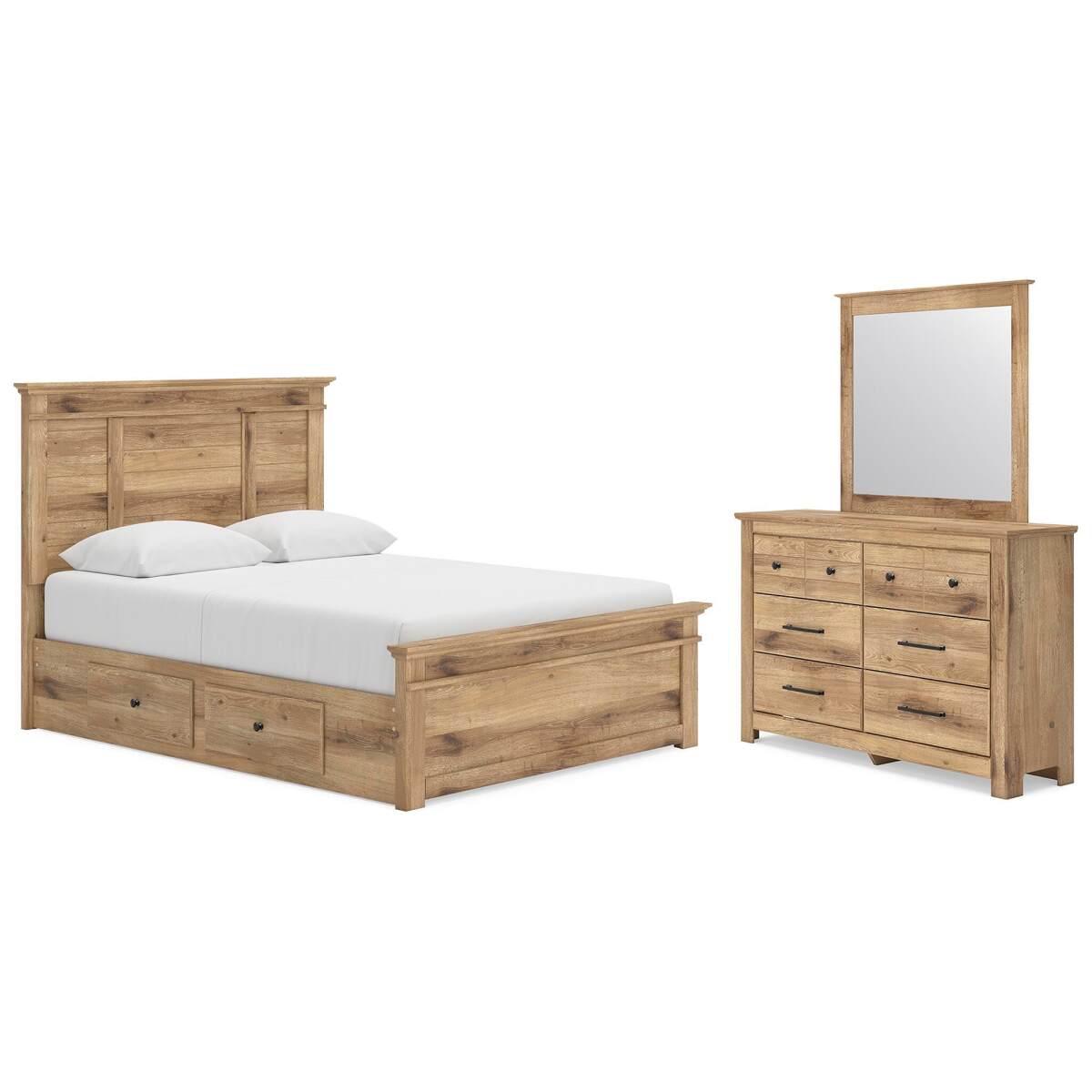 709f383e341e7b140bf9b45c5612915c Makidern Queen Panel Bed with Storage, Dresser and Mirror - Image 1