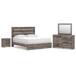 Graystorm King Panel Bed, Dresser, Mirror and Nightstand