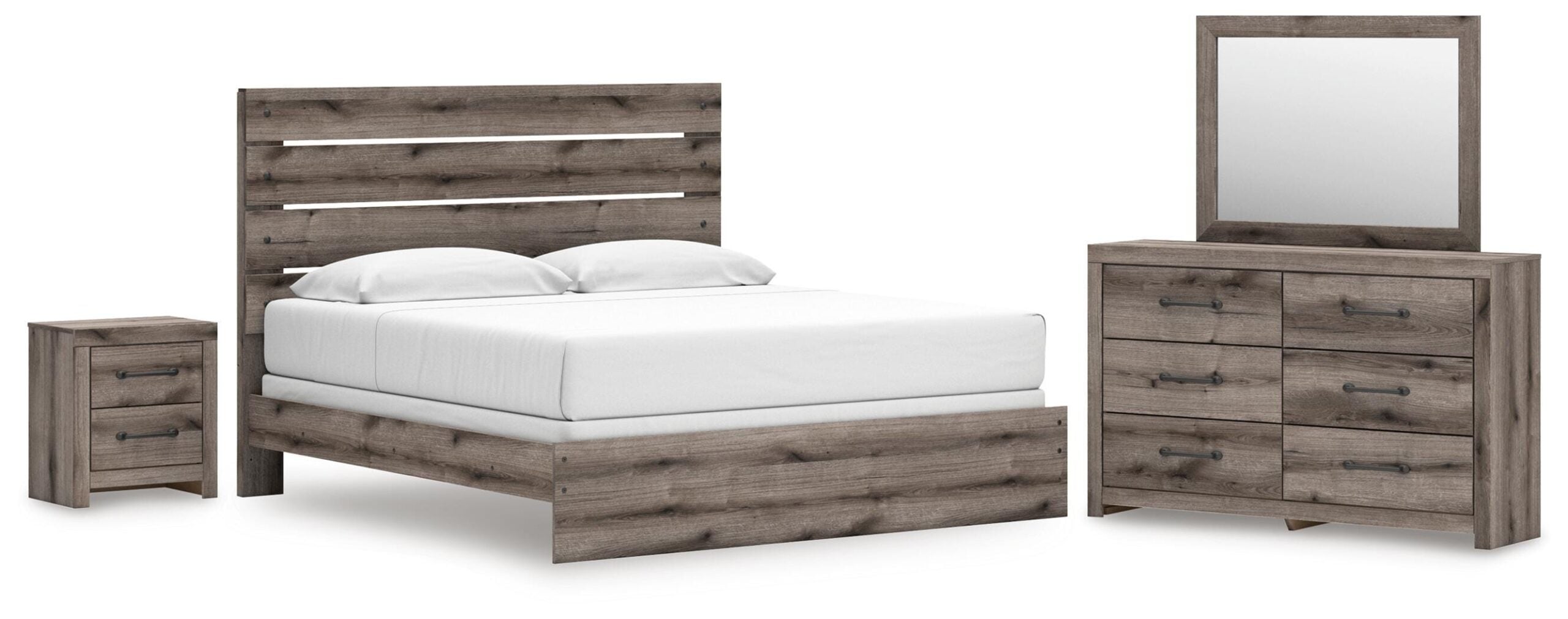 73cb77e3b604c8c711413d6481d59bf6 Graystorm King Panel Bed, Dresser, Mirror and Nightstand - Image 1