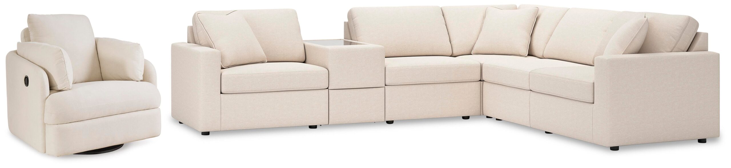 76a38d6add036d4395be249f0f15b932 Modmax 6-Piece Sectional and Swivel Glider Recliner - Image 1