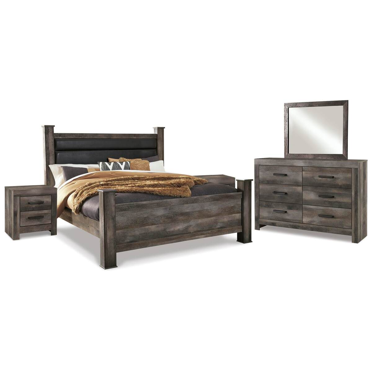780e49869b39bf9f55d262343e555e87 Wynnlow King Poster Bed, Dresser, Mirror and 2 Nightstands - Image 1