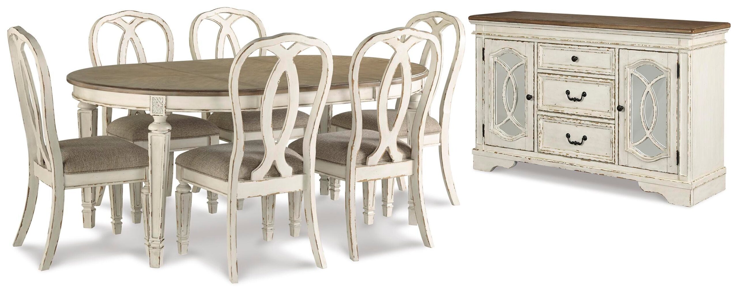 79d32be56325f89641c73d7074ed44f1 Realyn Dining Table and 6 Chairs with Server - Image 1
