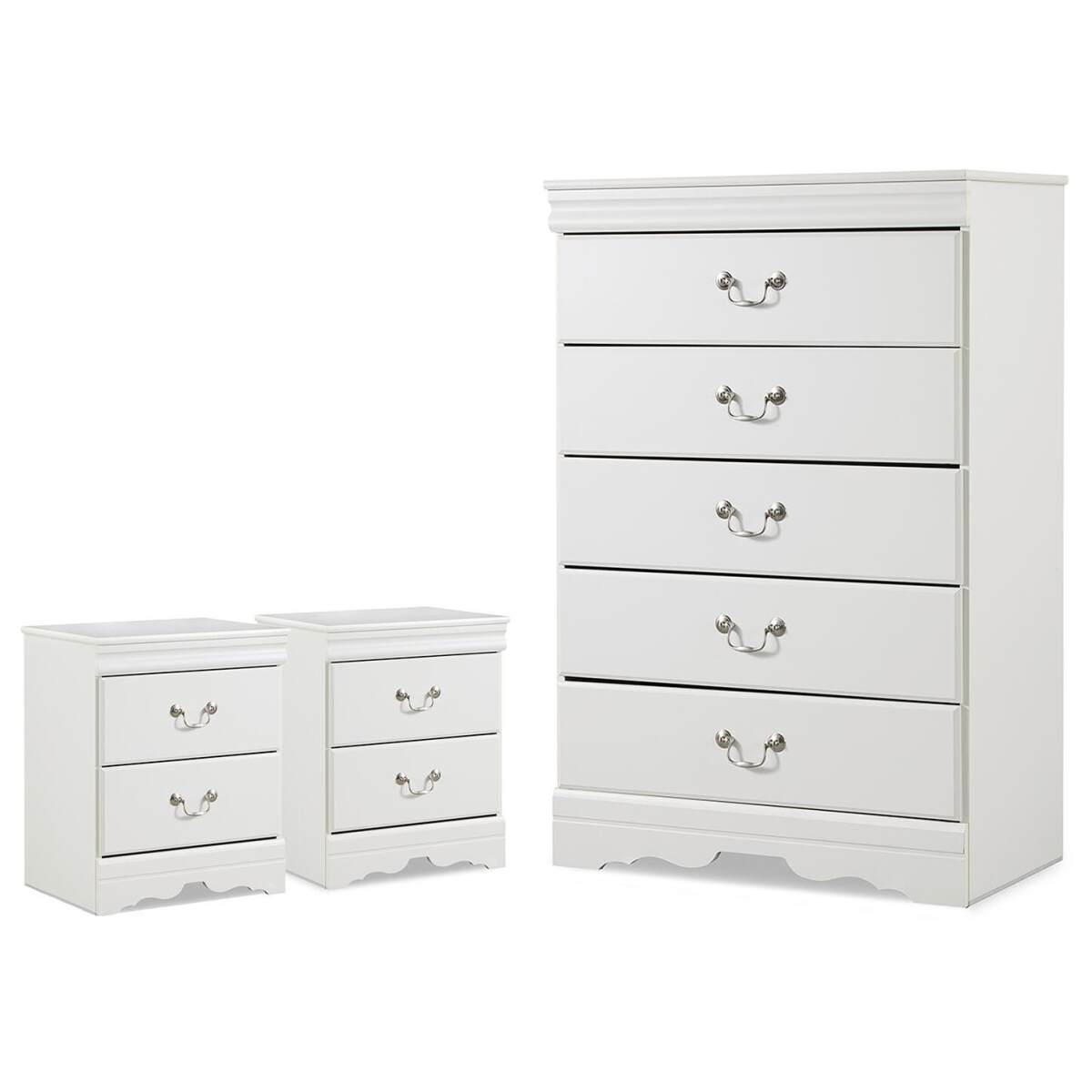 7a004354eb490857009f98795a7188f0 Anarasia Chest and 2 Nightstands - Image 1