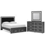 Zuraleus Queen Upholstered Panel Platform Storage Bed, Dresser and Mirror