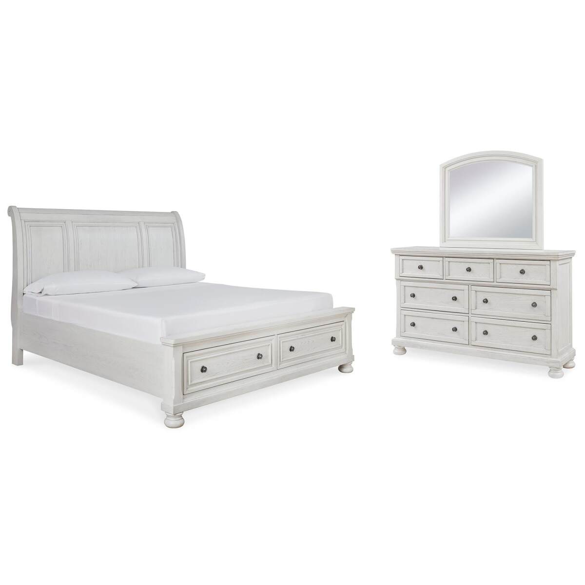 7ecffeaca361d1b8158b0f8e92e24797 Robbinsdale Queen Sleigh Storage Bed, Dresser and Mirror - Image 1