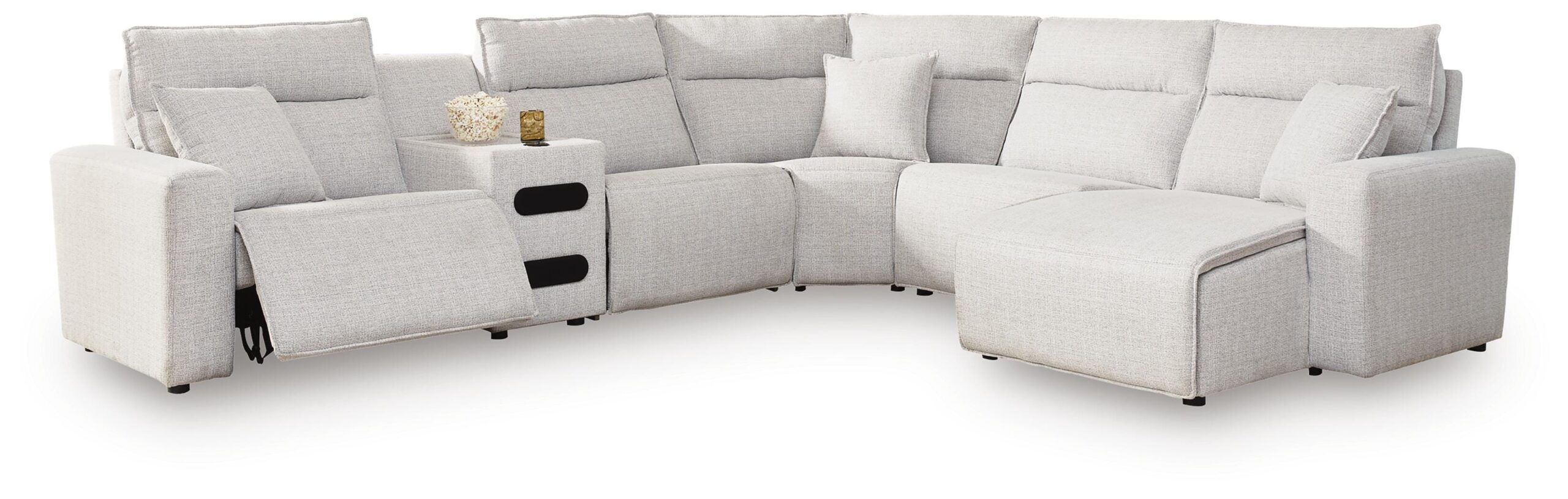 7f9ed216c7c43036fd394303c9d6ae51 Modmax II 6-Piece Reclining Sectional with Chaise and Audio Console - Image 1