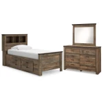 Trinell Twin Bookcase Storage Bed, Dresser and Mirror