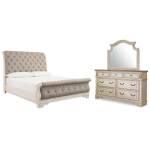Realyn Queen Upholstered Sleigh Bed, Dresser and Mirror