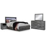 Baystorm Queen Panel Bed with 2 Side Storage, Dresser, Mirror, and Nightstand