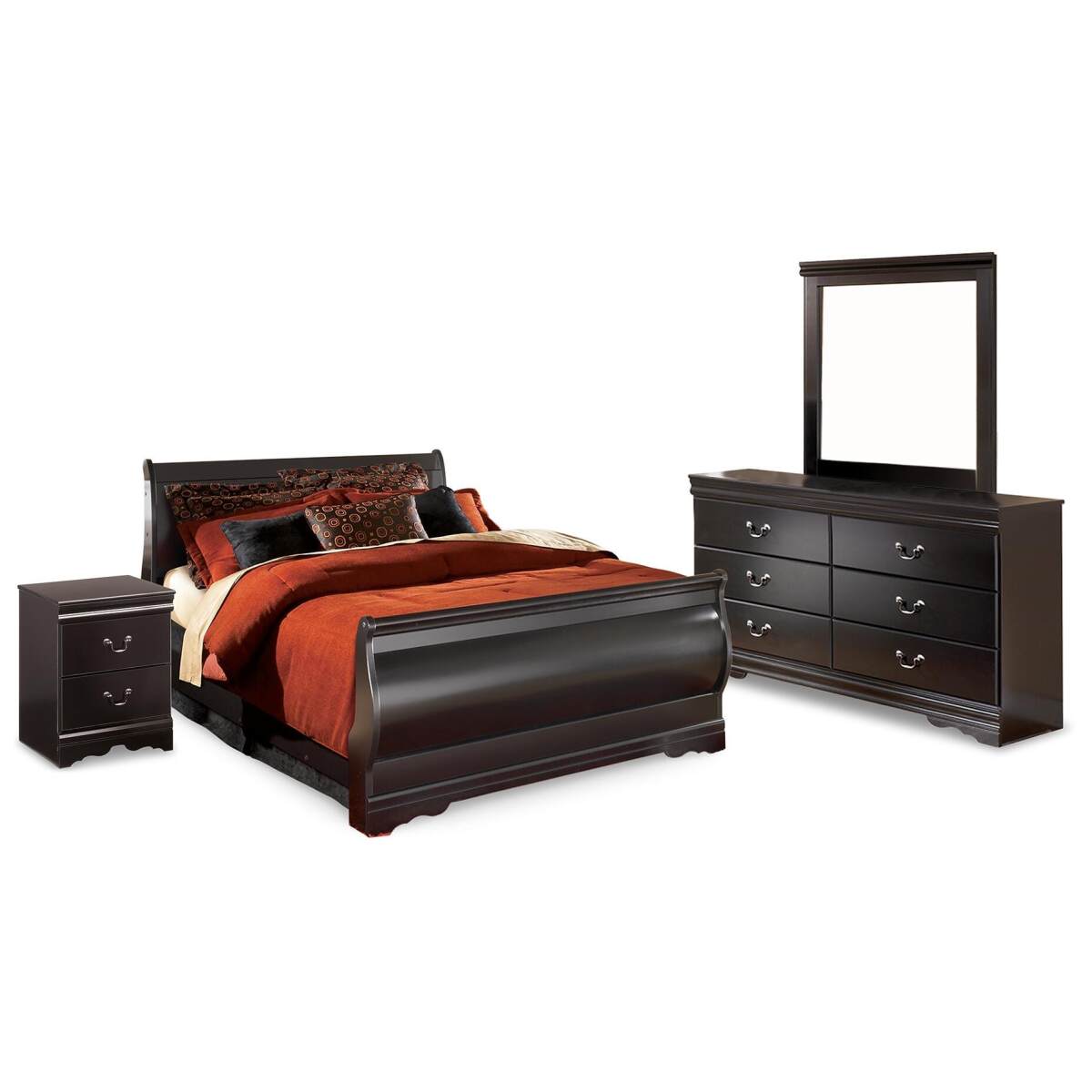 84fc952c4b1093c0e99b3f5d963d82f9 Huey Vineyard Full Sleigh Bed, Dresser, Mirror and Nightstand - Image 1