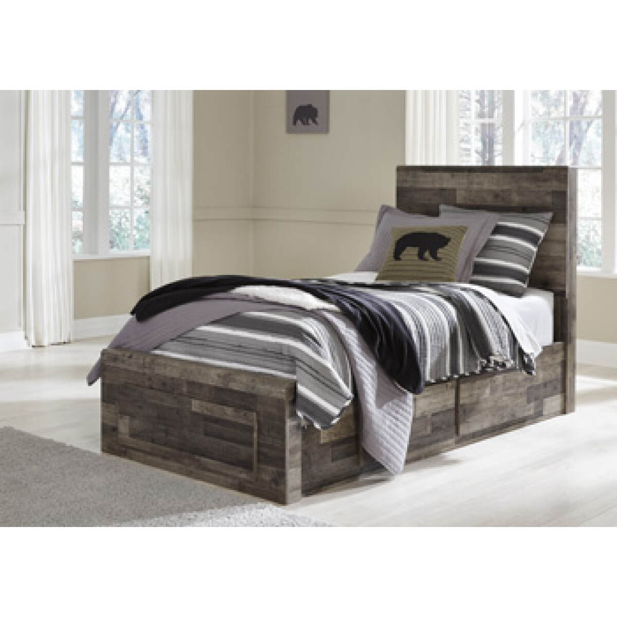 8540d44299f3302e205322b1cdd532a8 Derekson Twin Panel Bed with 2 Storage Drawers - Image 1