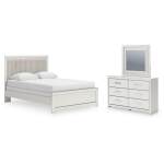 Zuraleus Queen Upholstered Panel Bed, Dresser and Mirror