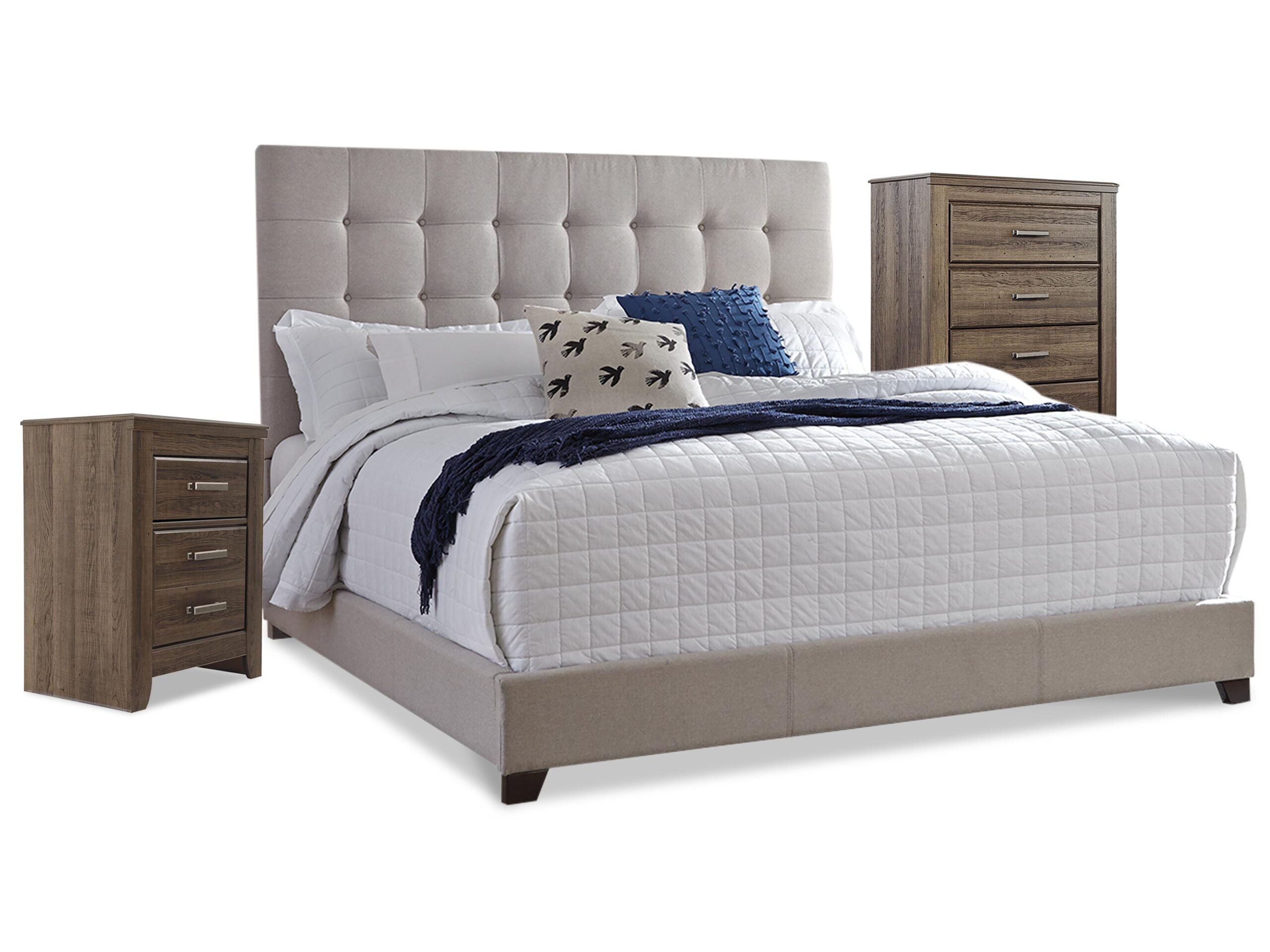 86f909e1ebf4f76c77d33ea8baf7459f Dolante Queen Upholstered Bed with Chest of Drawers and Nightstand - Image 1