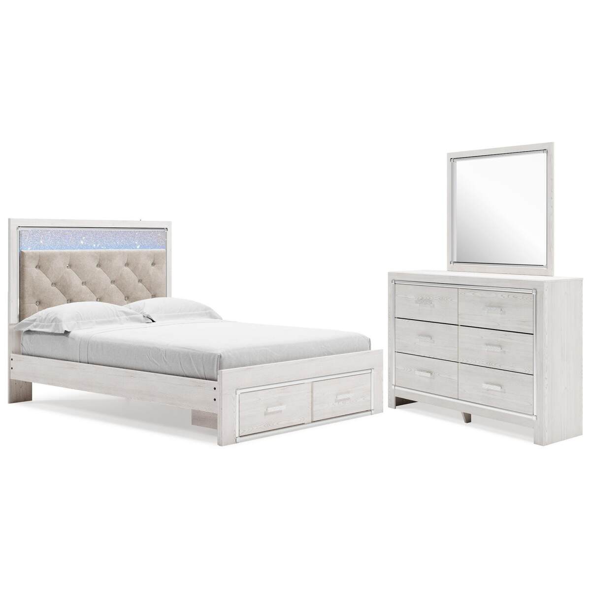 882446f6439e18ddaa57fc0970fd4f6c Altyra Queen Upholstered Panel Storage Bed, Dresser and Mirror - Image 1