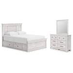 Makidern Queen Panel Bed with Storage, Dresser and Mirror