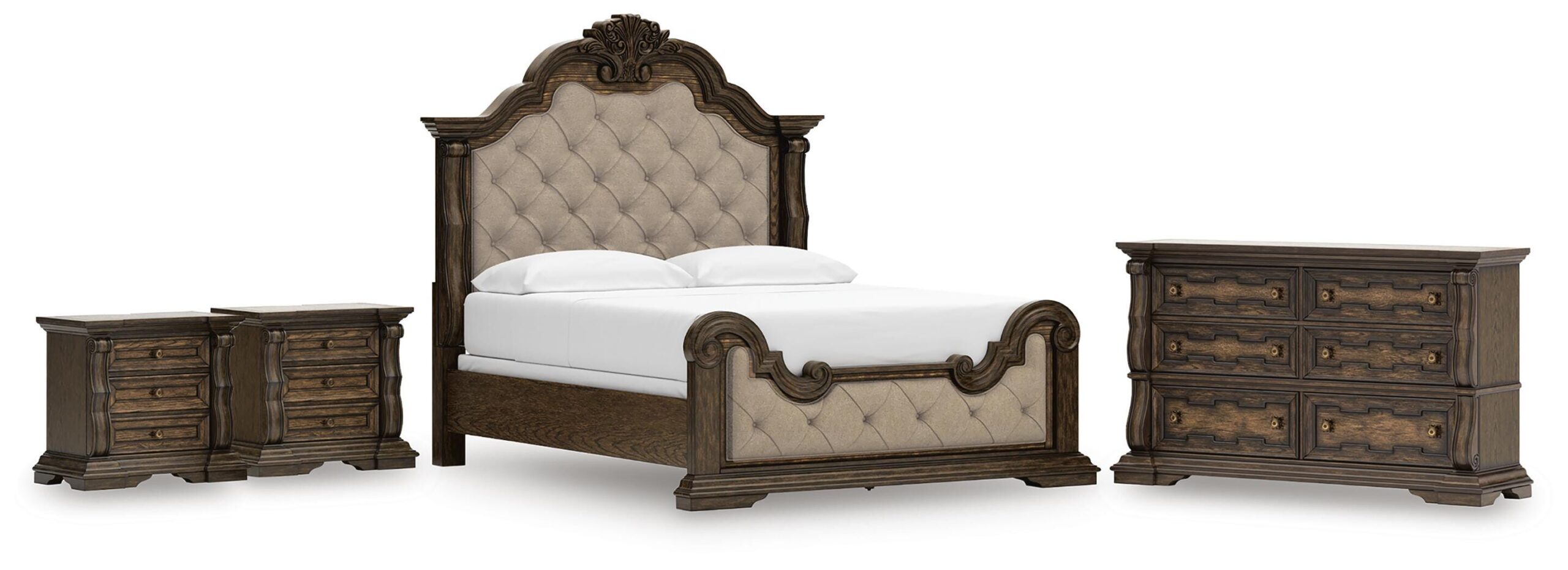 8b8009167d35387a4e4cd47e1b26477d Maylee King Upholstered Bed, Dresser and 2 Nightstands - Image 1