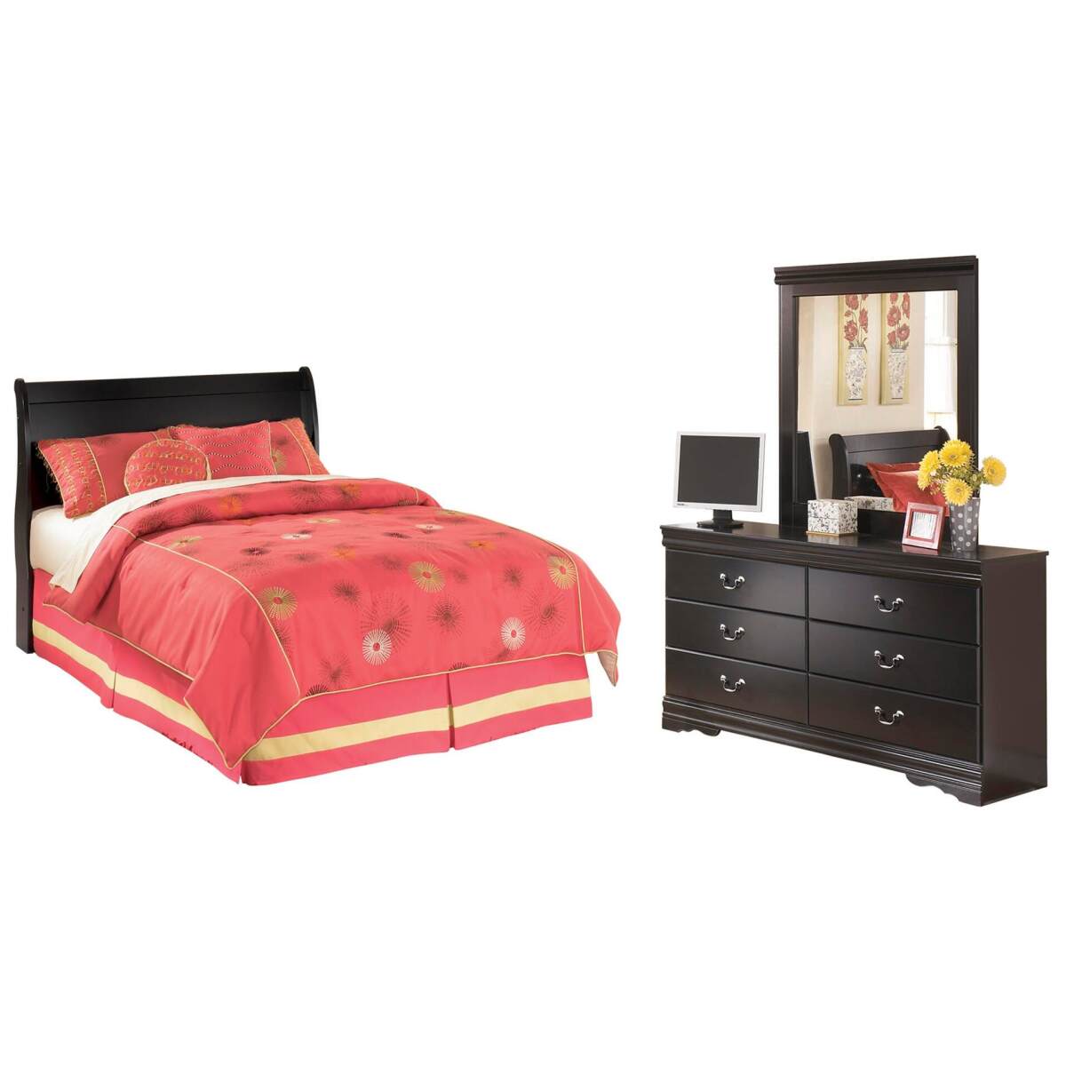 8fabc6c9e18d2fbf2938151f4df13286 Huey Vineyard Full Sleigh Headboard, Dresser and Mirror - Image 1