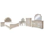 Realyn King Panel Bed, Dresser, Mirror, Chest, Vanity and Nightstand