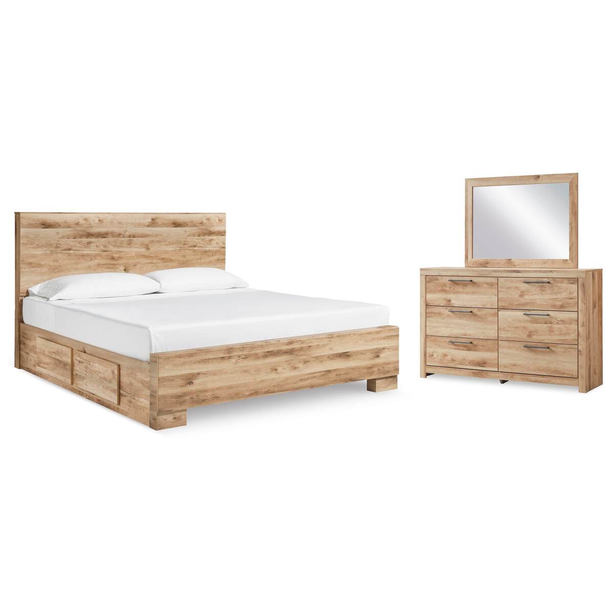 9005dab3136d9aff515f6305d7c1e4ca Hyanna King Panel Bed with 2 Side Storage, Dresser and Mirror - Image 1