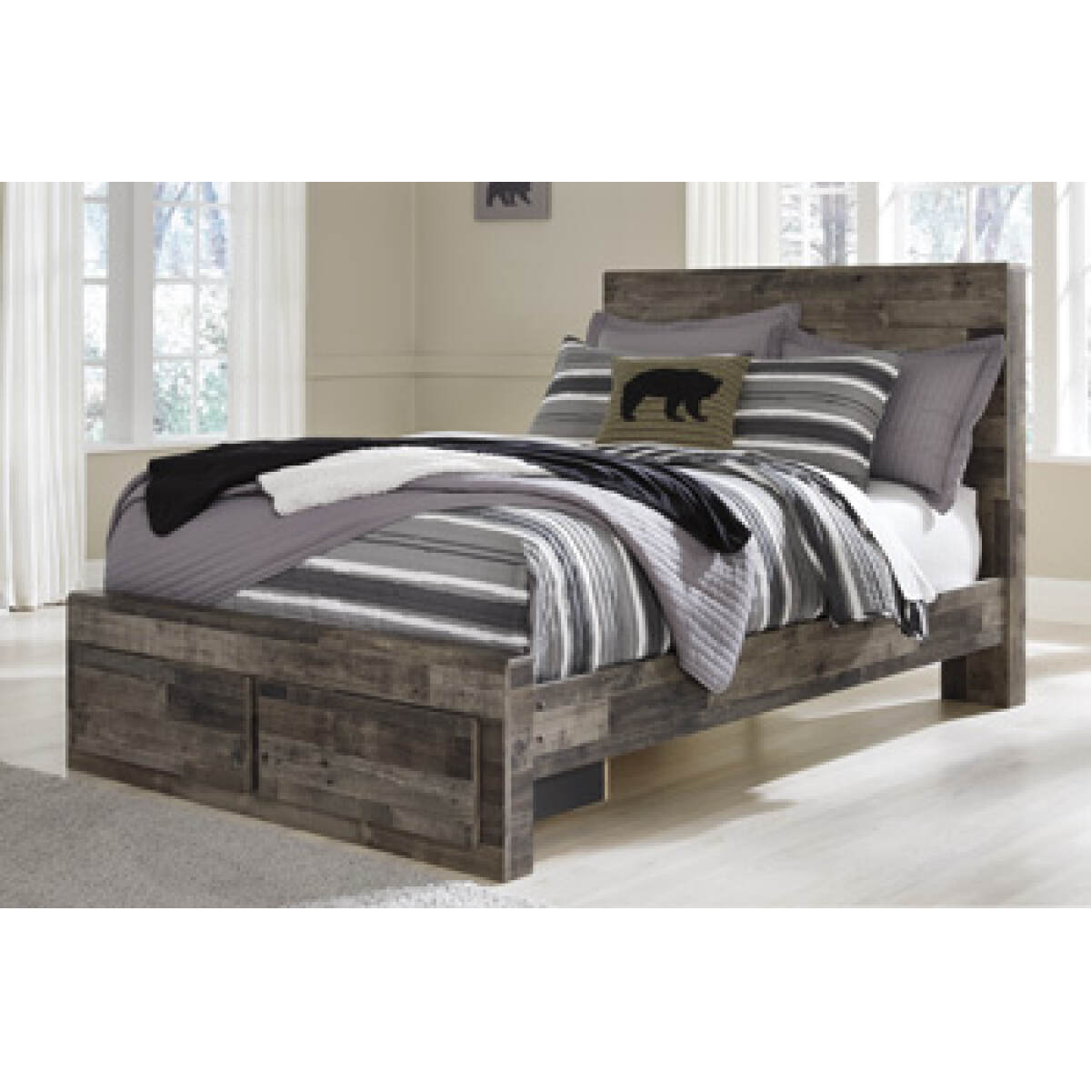 9151810cb515c36789599d3a8df7b9fb Derekson Full Panel Bed with 2 Storage Drawers - Image 1