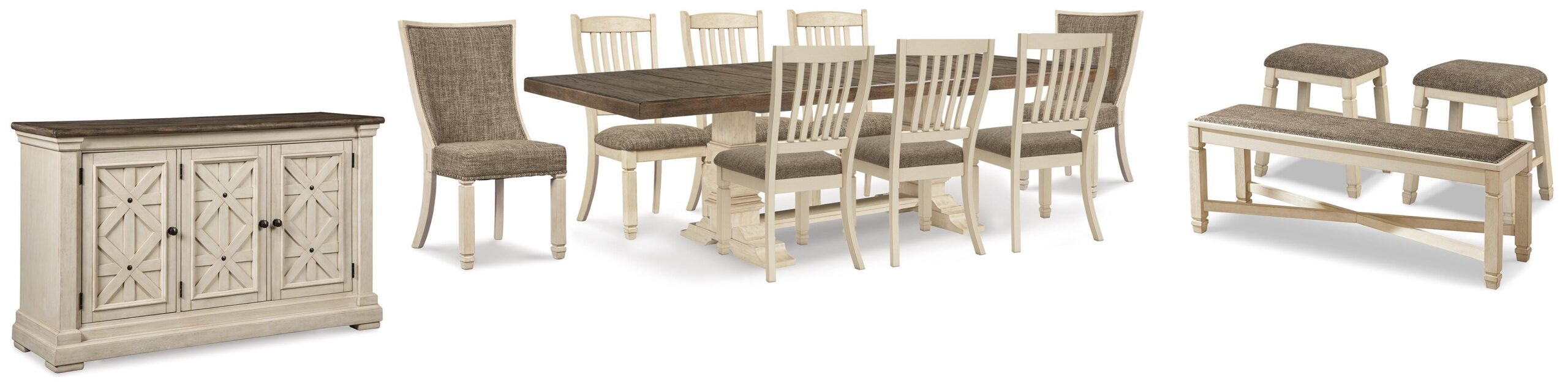 91c4e7d93273de430d2f54c0a347ae99 Bolanburg Dining Table with 8 Chairs and Bench with Server and 2 Stools - Image 1