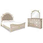 Realyn King Upholstered Panel Bed, Dresser and Mirror