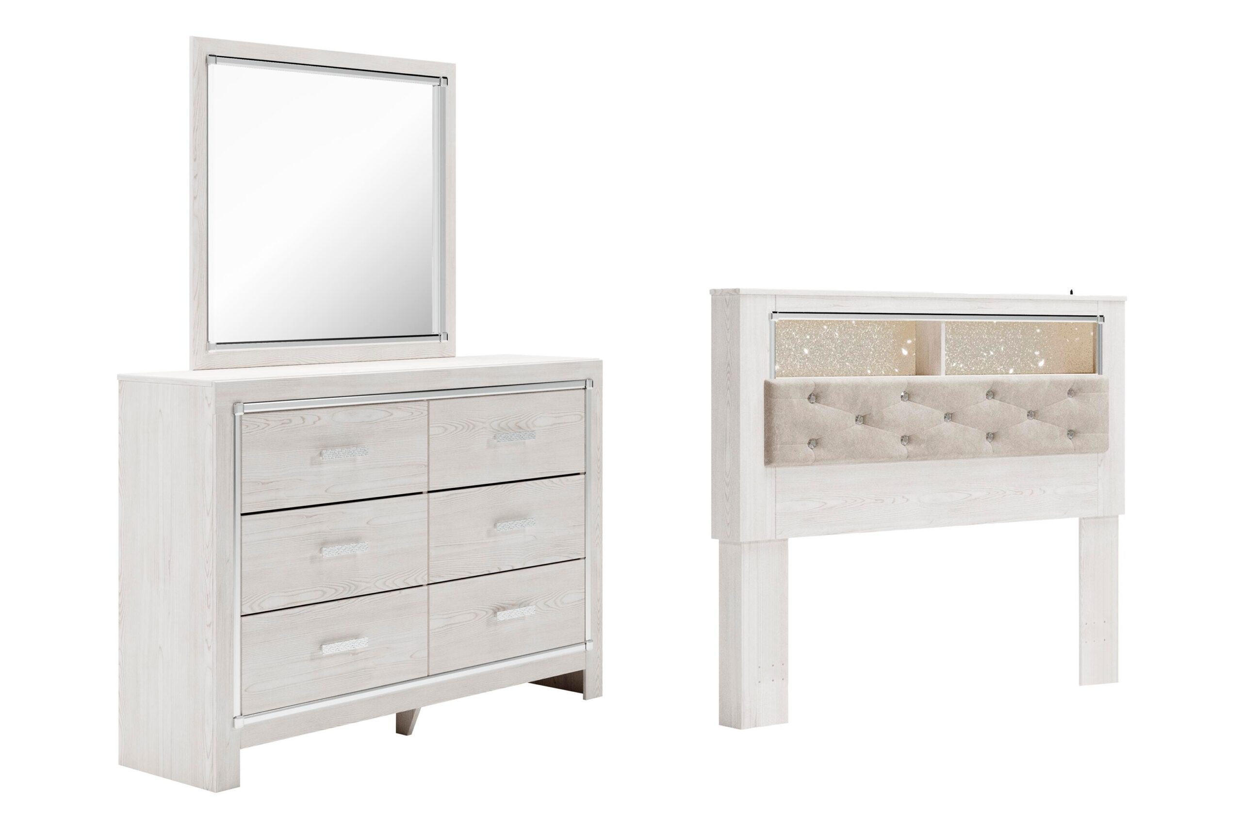 933bc08a3a6e68547bcaab12e5b7c38a Altyra Queen Bookcase Headboard, Dresser and Mirror - Image 1