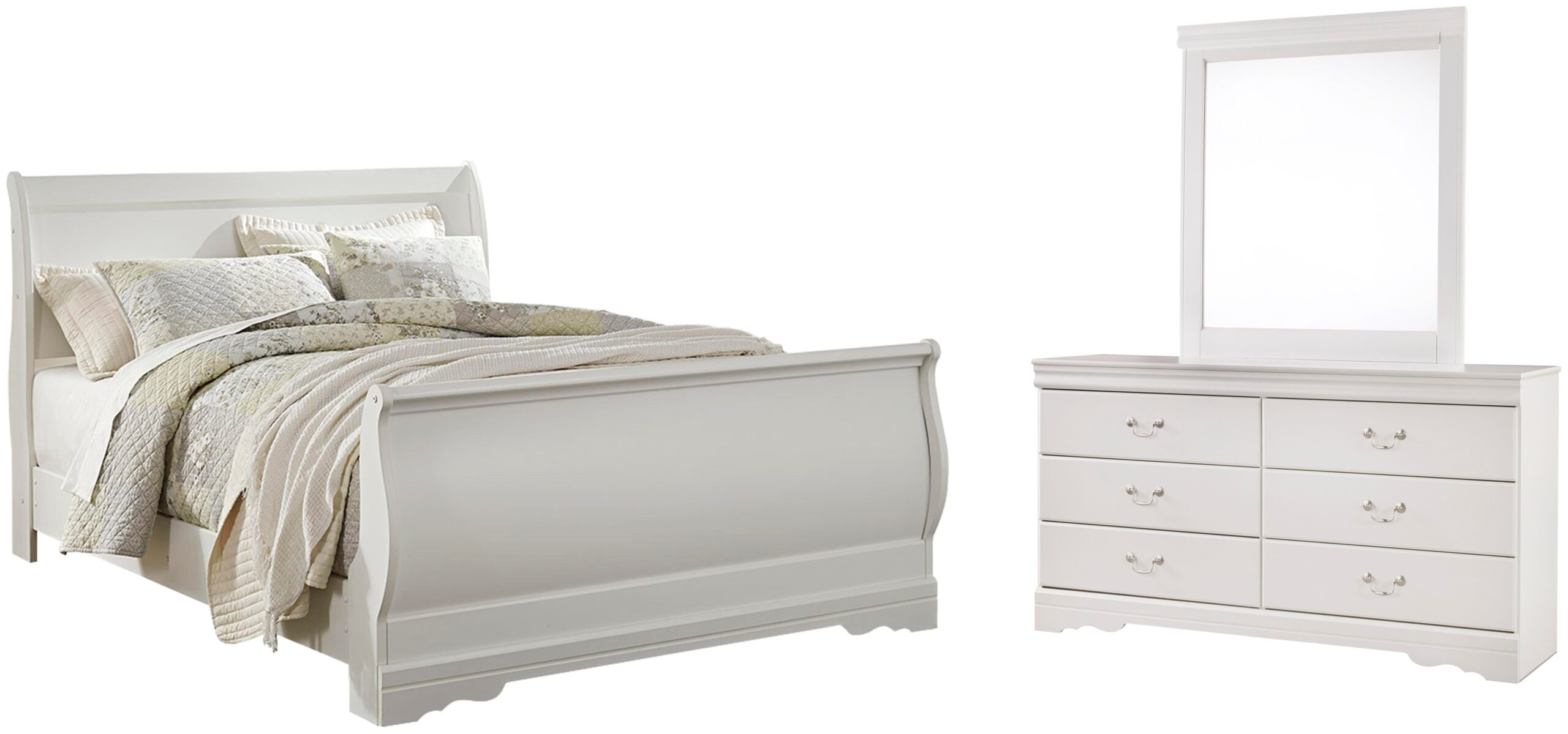 9587c88e5728073cac1111a93e26a7cd Anarasia Queen Sleigh Bed, Dresser and Mirror - Image 1