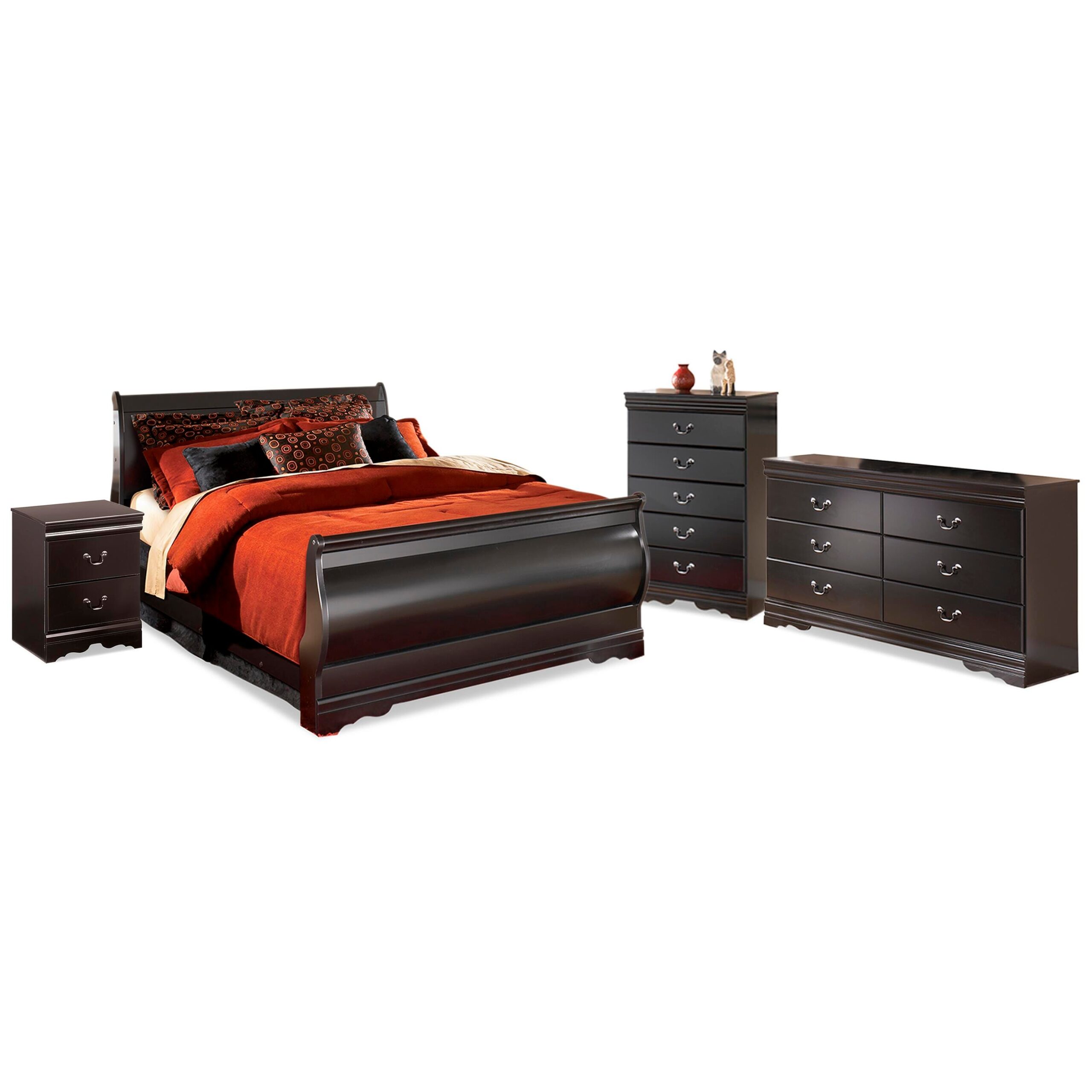 95adc5ed44a84525973c1e2d2534b1c0 Huey Vineyard Full Sleigh Bed, Dresser, Mirror, Chest and Nightstand - Image 1