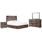 Drystan Queen Panel Bed with Storage, Dresser and Mirror