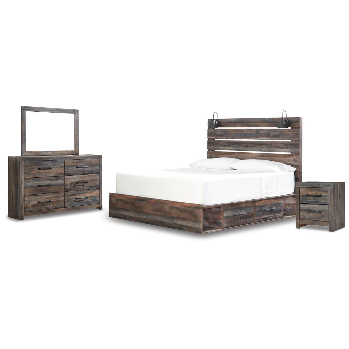 965351bb07209a4b0468fa15db4a0cd0 Drystan King Panel Bed with Storage, Dresser, Mirror and Nightstand - Image 1