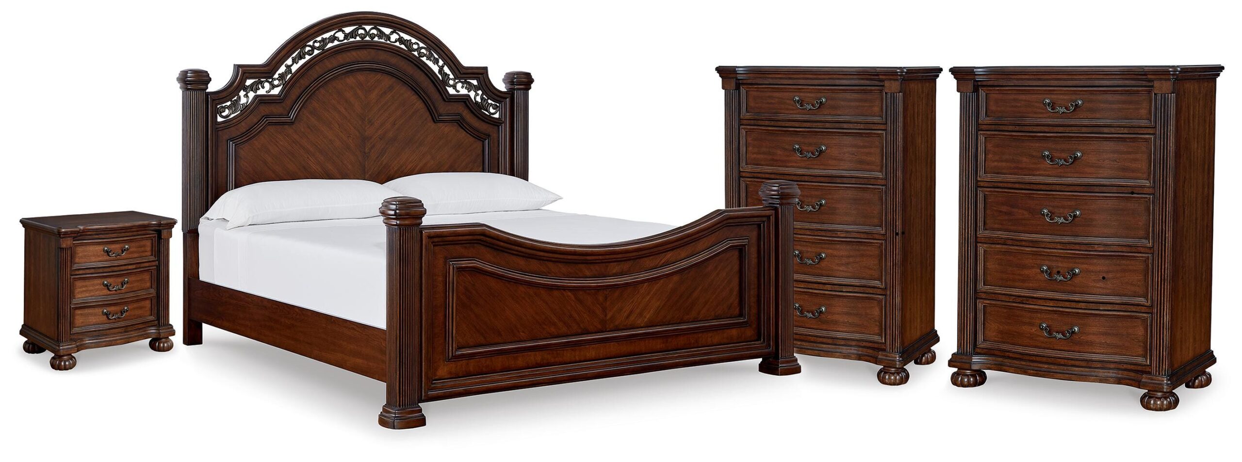 968862290623959954043f37e70136da Lavinton King Poster Bed, 2 Chests and Nightstand - Image 1