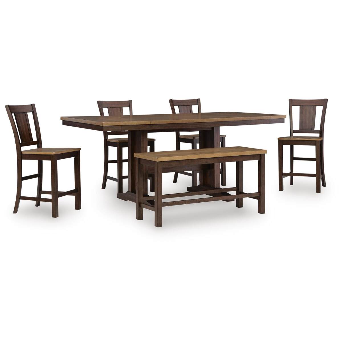 96fcb123d6b97bf56400d7f3051994ce Rylandeen Counter Height Extension Dining Table 4 Barstools and Bench - Image 1