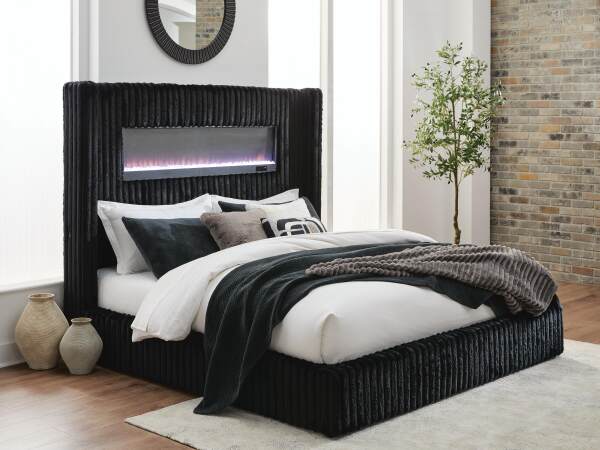 Tayleena Queen Upholstered Bed with Fireplace and Wireless Audio - Image 9