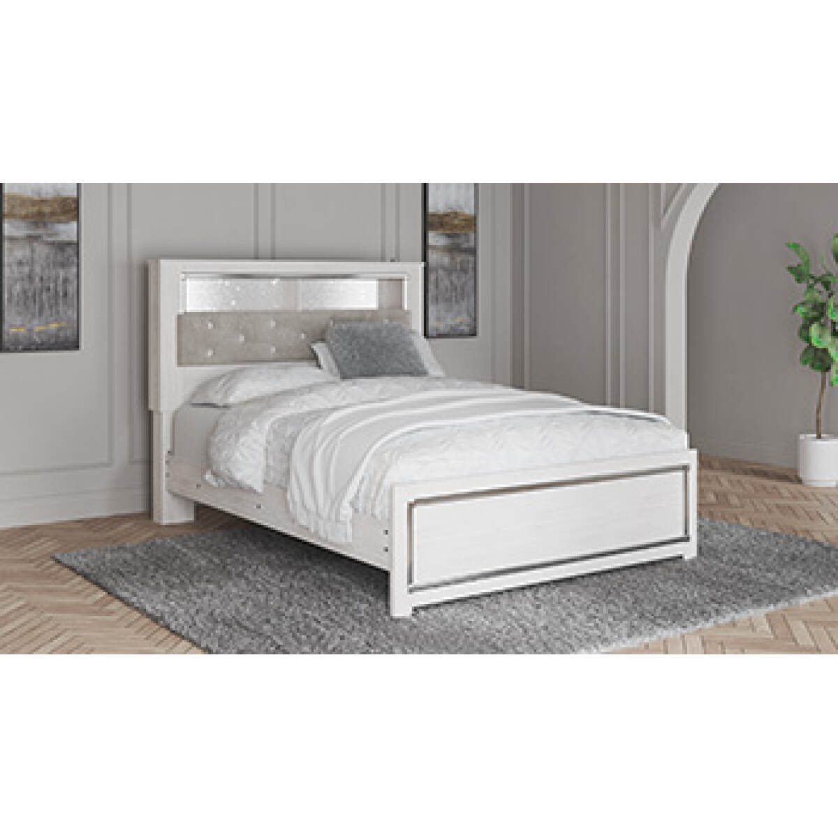 98f5233a720d9033f46a0025478a52ee Altyra Queen Upholstered Panel Bookcase Headboard - Image 1
