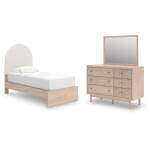 Arloster Twin Upholstered Panel Bed, Dresser and Mirror