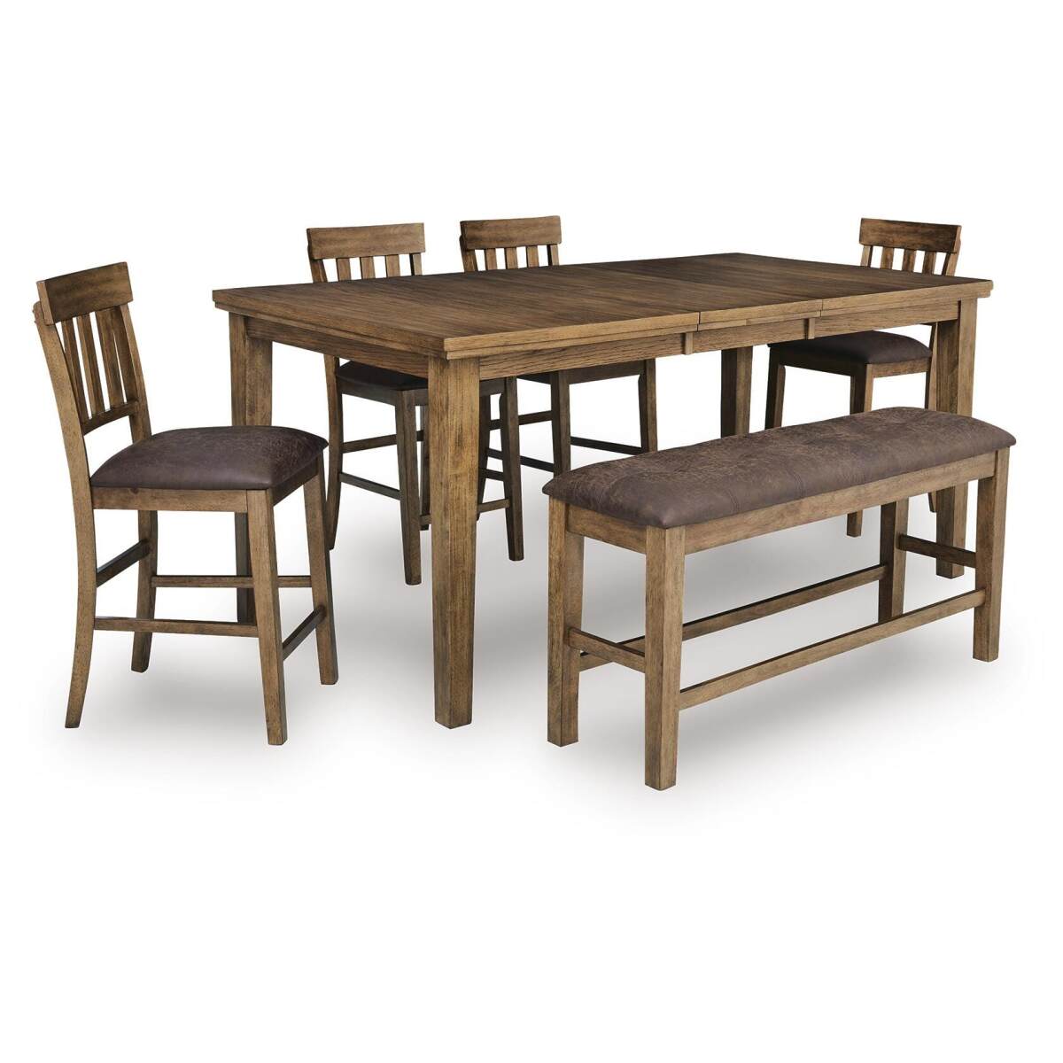 9d18e21d21c41faa04d10799da2b33c4 Urbinforte Counter Height Extension Dining Table, 4 Barstools and Bench - Image 1