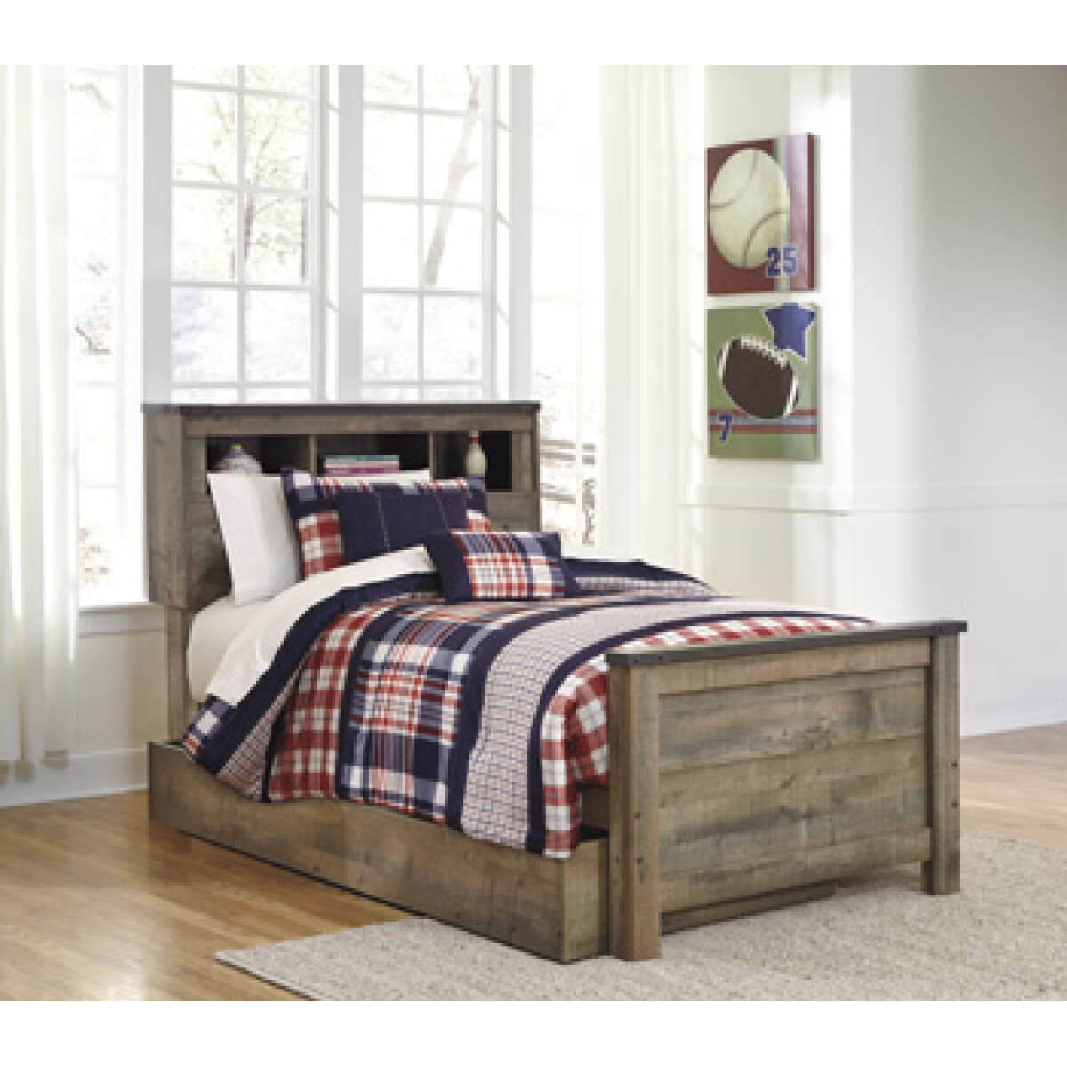 9ed05397a6762c6067cdffd8f28e9ad0 Trinell Twin Bookcase Bed with 1 Large Storage Drawer - Image 1