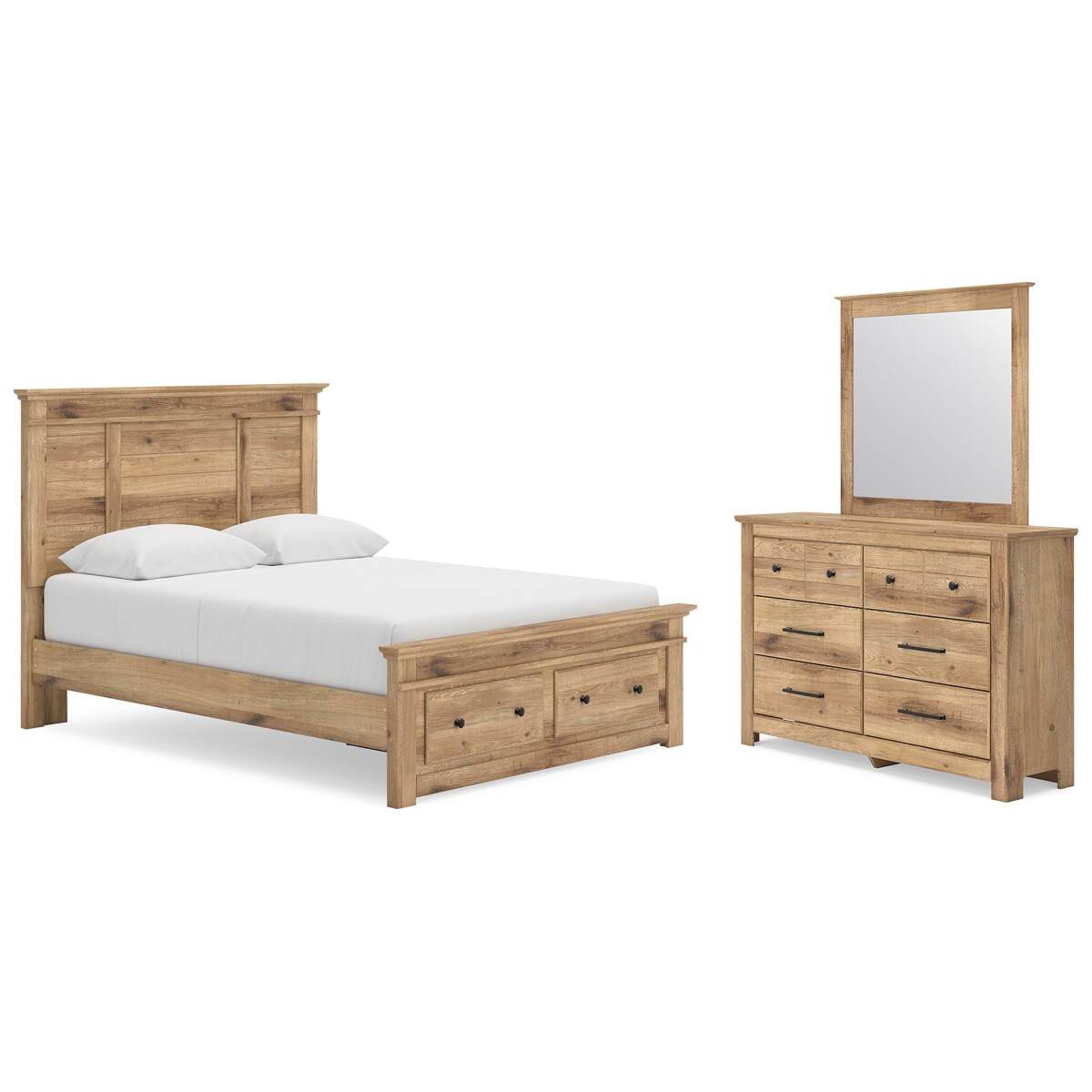 9f4577d43e33009677d4a5160848cbbb Makidern Queen Panel Storage Bed, Dresser and Mirror - Image 1