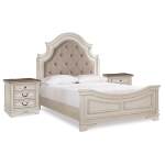 Realyn Queen Upholstered Panel Bed and 2 Nightstands