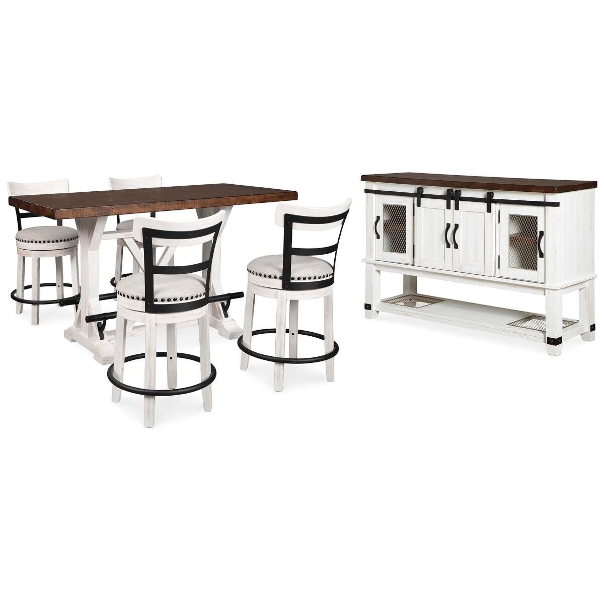 a2ff60a4de2784eb9ed4fe611e58e9cb Valebeck Counter Height Dining Table, 4 Barstools and Server - Image 1