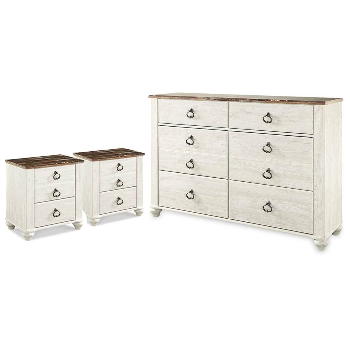 a4c43e4643e5b0c5b33386f2202076e5 Willowton Dresser and 2 Nightstands - Image 1