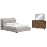 Cabalynn California King Upholstered Bed, Dresser and Mirror