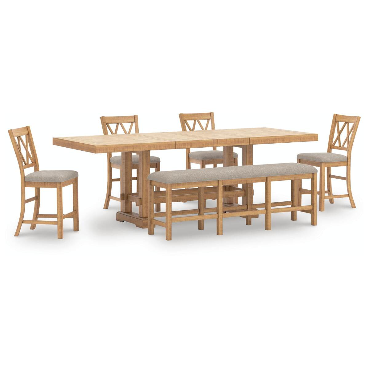 a6614cdf99ec0d6ac07896bbf6bc6ab1 Havonplane Counter Height Extension Dining Table 4 Barstools and Bench - Image 1